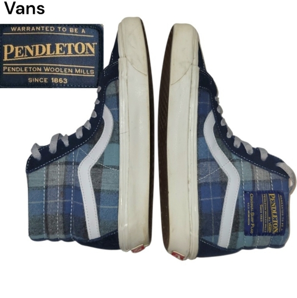 VANS Wool Pendleton Anaheim 38 Blue Plaid Hi Sneaker Tennis Shoe Men 7.5 Women 9 - Picture 6 of 12